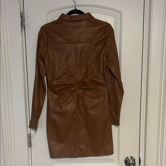Brown Faux Leather Dress UK 10 US 6 - Picture 4 of 5